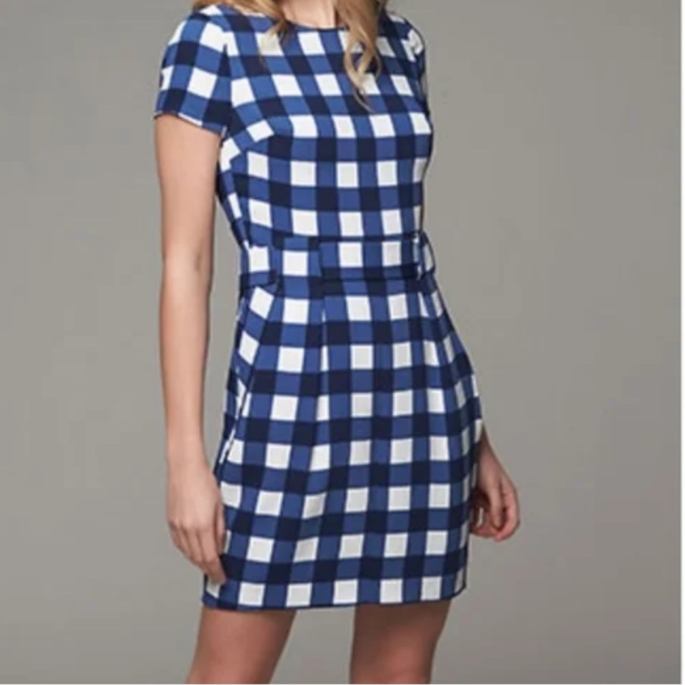 Cynthia Steffe Gingham/Checkered Blue Midi Dresss